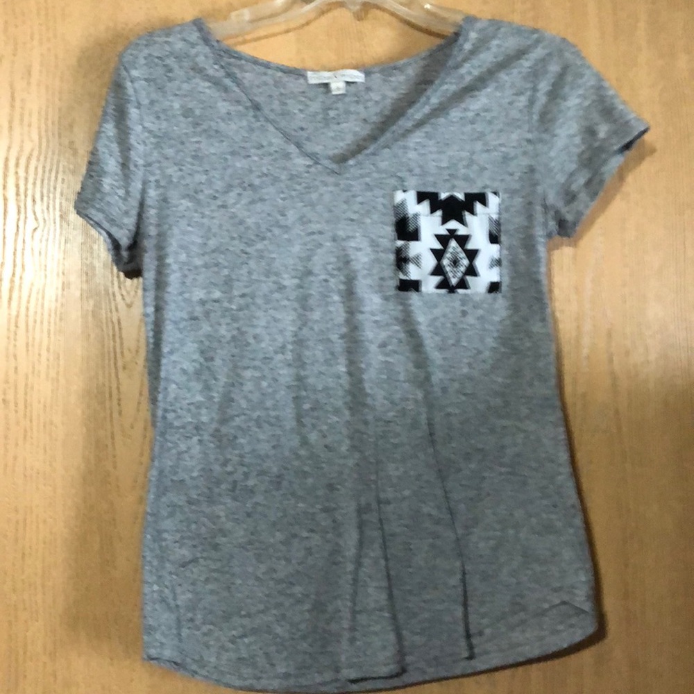 Gray Tee with Tribal Pocket